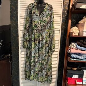 H&M Green and Blue Floral Long Sleeve Dress
